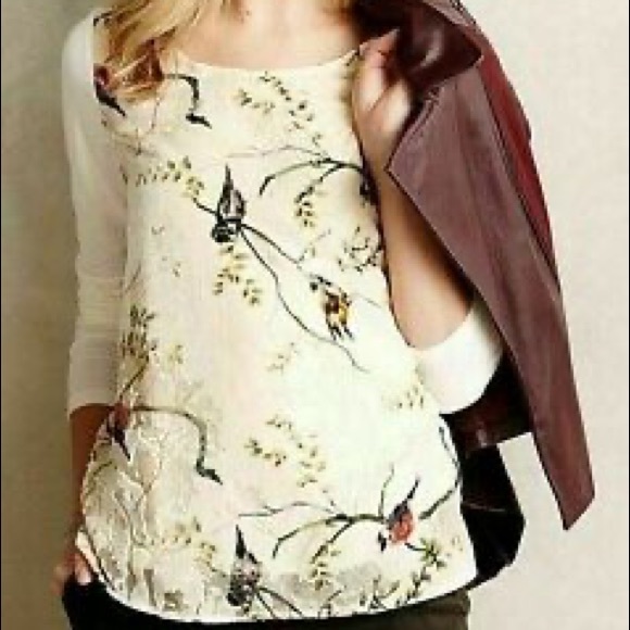 ANTHRO Deletta Oak Song Birds Velevt Burnout Top S - Picture 1 of 6